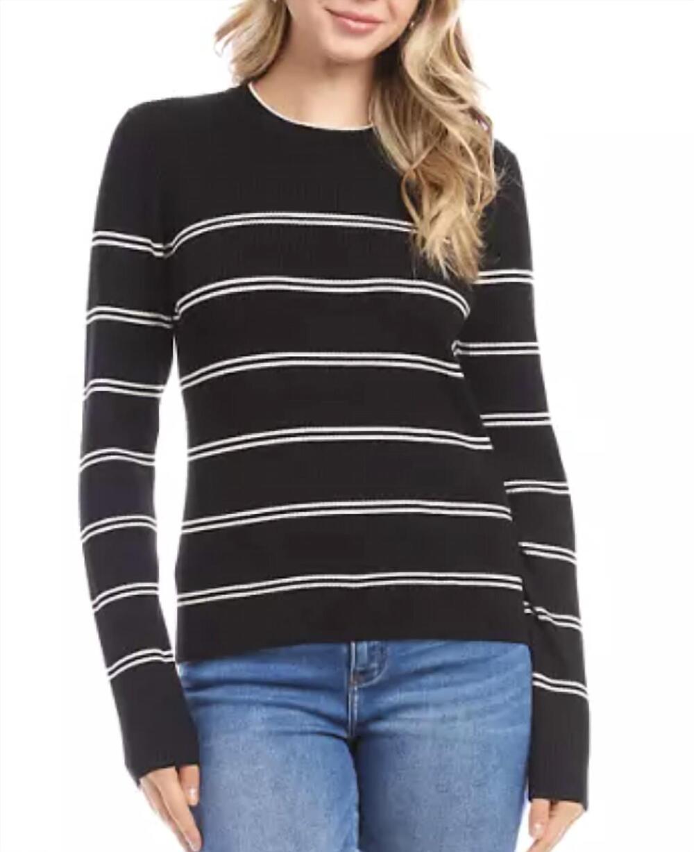 NEW KAREN KANE double stripe ribbed sweater in black